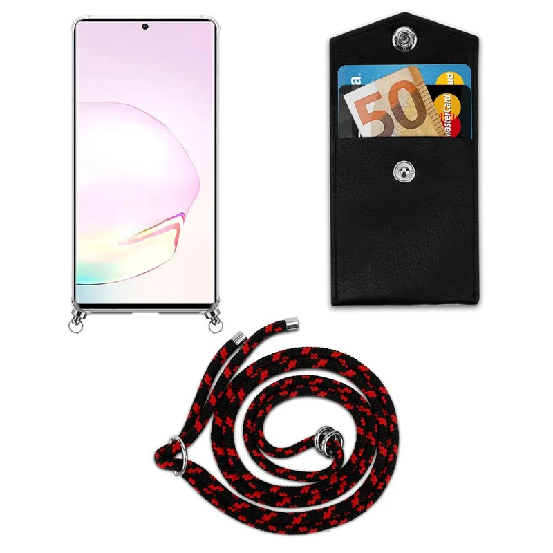 Cadorabo Handy Kette kompatibel mit Samsung Galaxy NOTE 20 PLUS Silikon Schutzhülle mit Silbernen Ringen, Kordel Band und abnehmbarem Etui