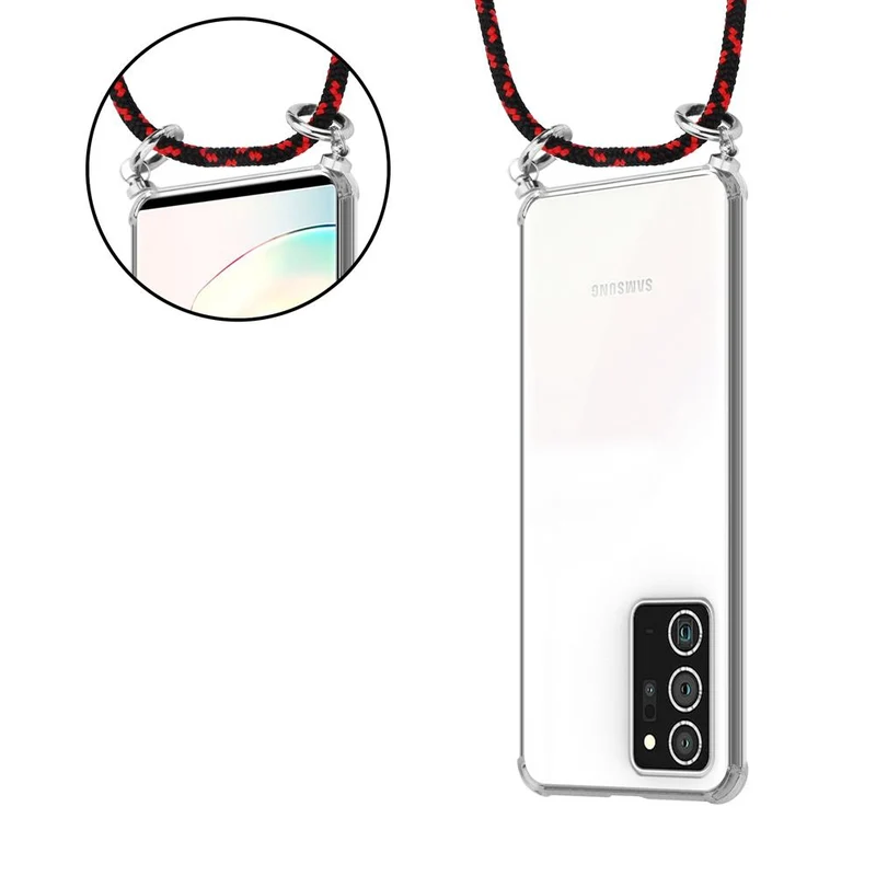 Cadorabo Handy Kette kompatibel mit Samsung Galaxy NOTE 20 PLUS Silikon Schutzhülle mit Silbernen Ringen, Kordel Band und abnehmbarem Etui