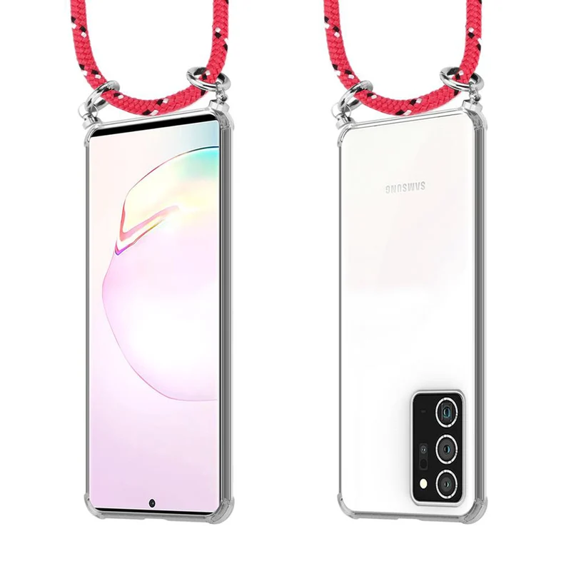Cadorabo Handy Kette kompatibel mit Samsung Galaxy NOTE 20 PLUS Silikon Schutzhülle mit Silbernen Ringen, Kordel Band und abnehmbarem Etui