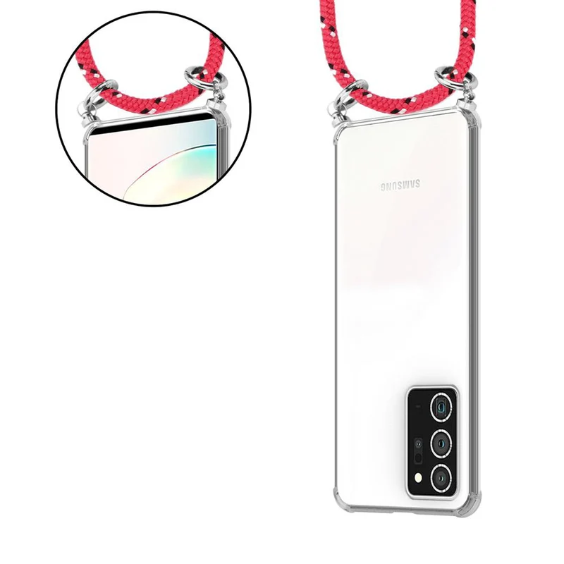 Cadorabo Handy Kette kompatibel mit Samsung Galaxy NOTE 20 PLUS Silikon Schutzhülle mit Silbernen Ringen, Kordel Band und abnehmbarem Etui