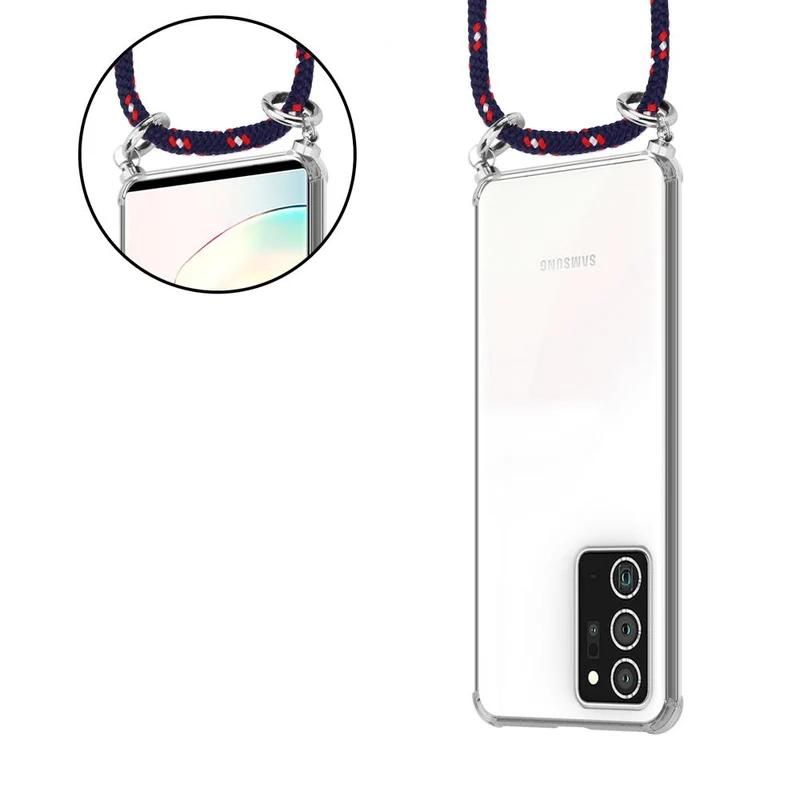 Cadorabo Handy Kette kompatibel mit Samsung Galaxy NOTE 20 PLUS Silikon Schutzhülle mit Silbernen Ringen, Kordel Band und abnehmbarem Etui