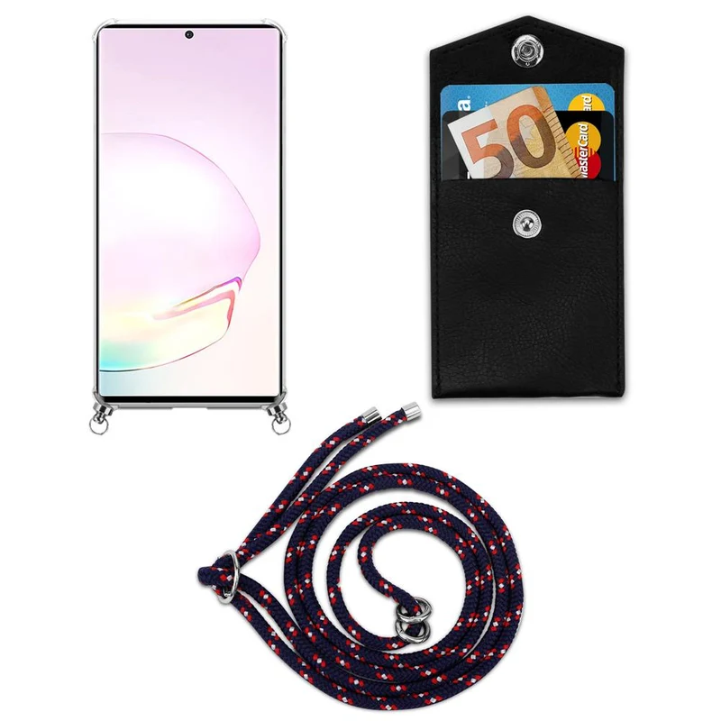 Cadorabo Handy Kette kompatibel mit Samsung Galaxy NOTE 20 PLUS Silikon Schutzhülle mit Silbernen Ringen, Kordel Band und abnehmbarem Etui