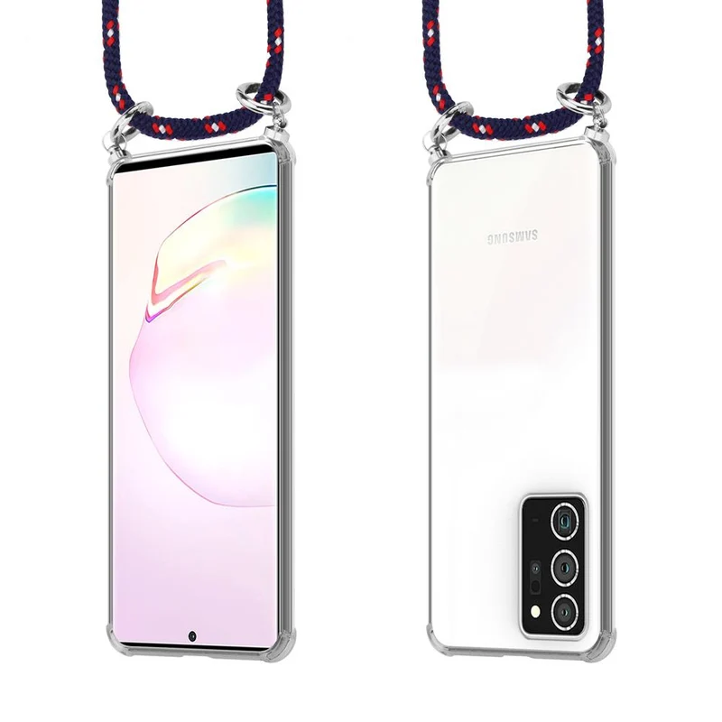 Cadorabo Handy Kette kompatibel mit Samsung Galaxy NOTE 20 PLUS Silikon Schutzhülle mit Silbernen Ringen, Kordel Band und abnehmbarem Etui