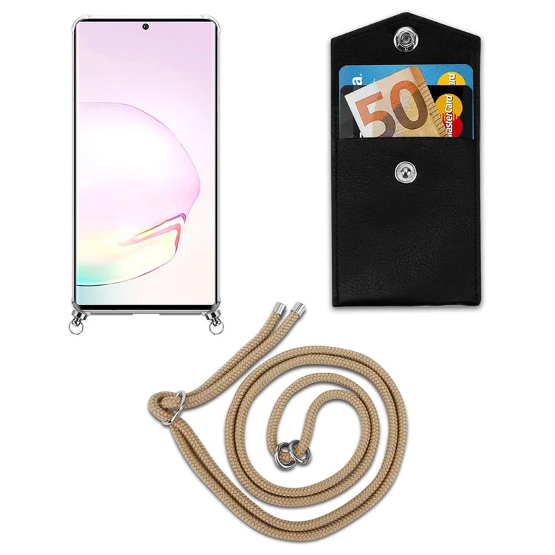 Cadorabo Handy Kette kompatibel mit Samsung Galaxy NOTE 20 PLUS Silikon Schutzhülle mit Silbernen Ringen, Kordel Band und abnehmbarem Etui