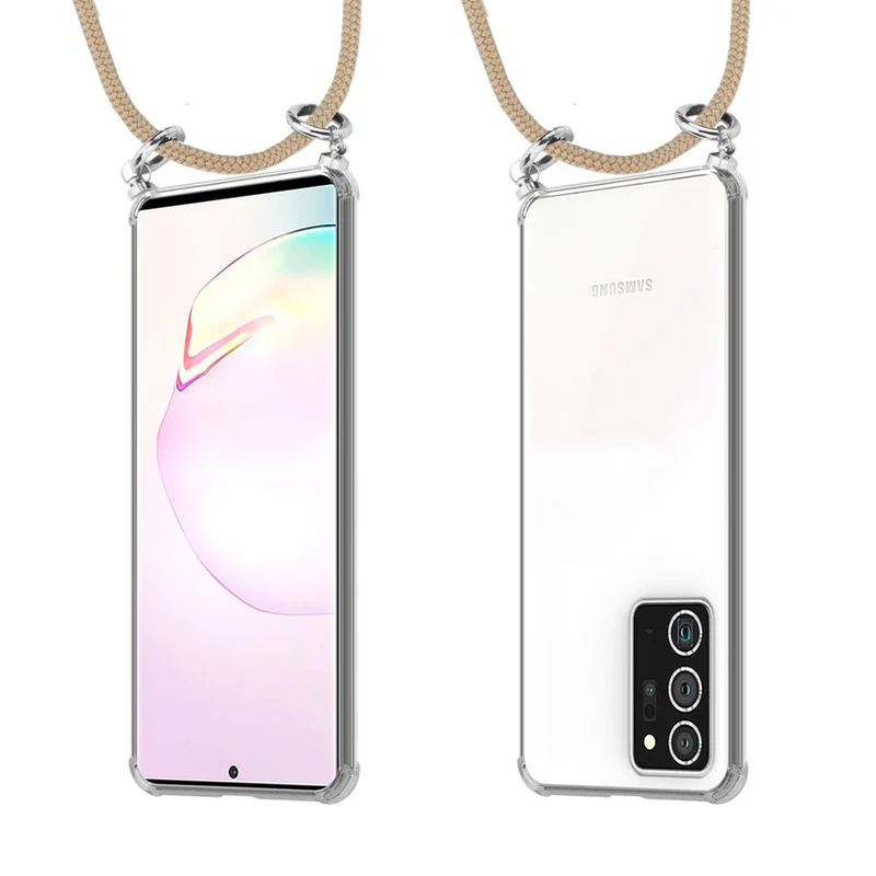 Cadorabo Handy Kette kompatibel mit Samsung Galaxy NOTE 20 PLUS Silikon Schutzhülle mit Silbernen Ringen, Kordel Band und abnehmbarem Etui