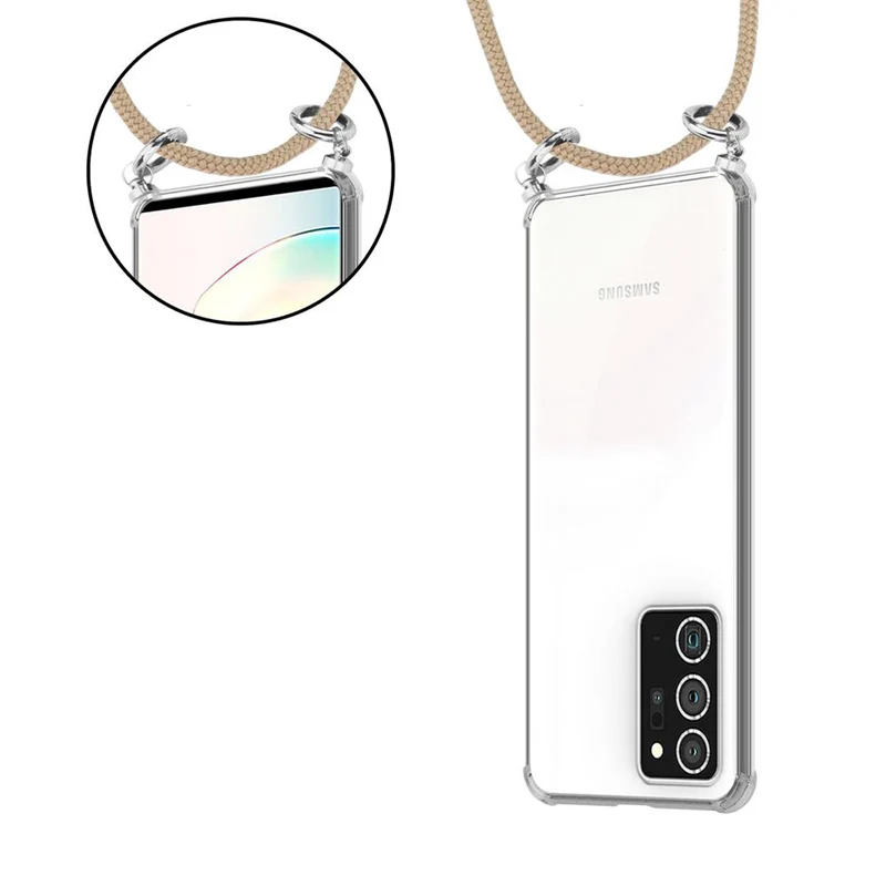 Cadorabo Handy Kette kompatibel mit Samsung Galaxy NOTE 20 PLUS Silikon Schutzhülle mit Silbernen Ringen, Kordel Band und abnehmbarem Etui