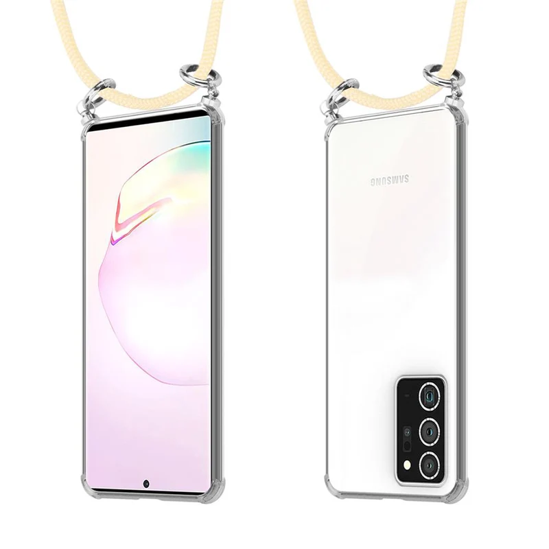 Cadorabo Handy Kette kompatibel mit Samsung Galaxy NOTE 20 PLUS Silikon Schutzhülle mit Silbernen Ringen, Kordel Band und abnehmbarem Etui