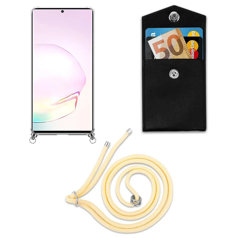 Cadorabo Handy Kette kompatibel mit Samsung Galaxy NOTE 20 PLUS Silikon Schutzhülle mit Silbernen Ringen, Kordel Band und abnehmbarem Etui
