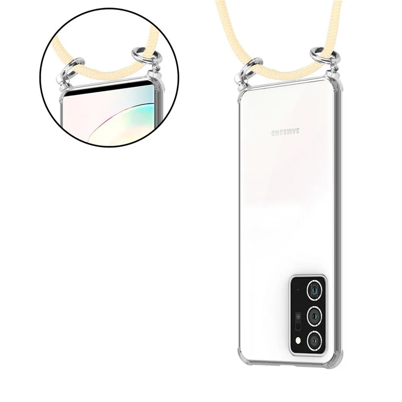 Cadorabo Handy Kette kompatibel mit Samsung Galaxy NOTE 20 PLUS Silikon Schutzhülle mit Silbernen Ringen, Kordel Band und abnehmbarem Etui
