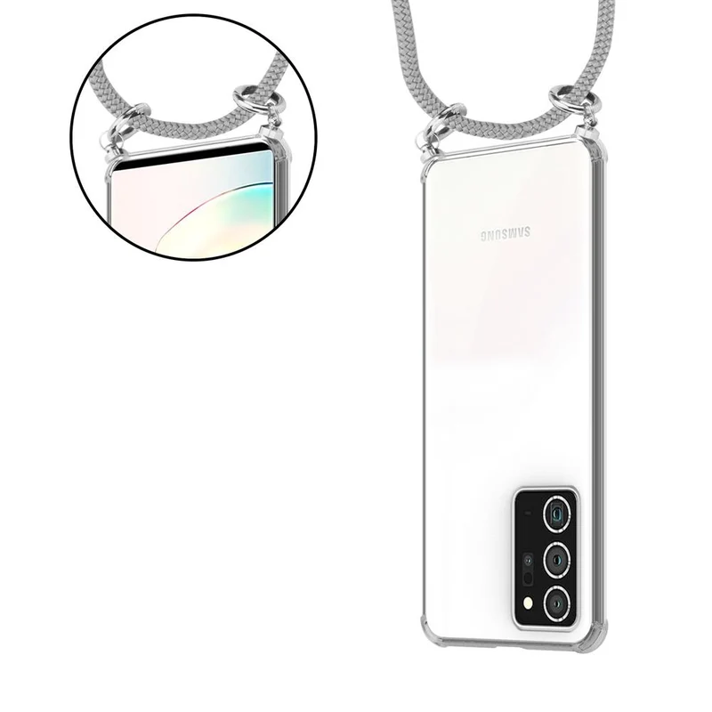Cadorabo Handy Kette kompatibel mit Samsung Galaxy NOTE 20 PLUS Silikon Schutzhülle mit Silbernen Ringen, Kordel Band und abnehmbarem Etui