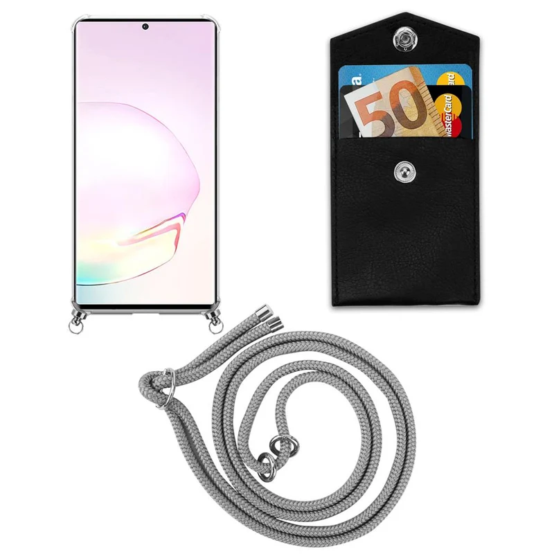 Cadorabo Handy Kette kompatibel mit Samsung Galaxy NOTE 20 PLUS Silikon Schutzhülle mit Silbernen Ringen, Kordel Band und abnehmbarem Etui