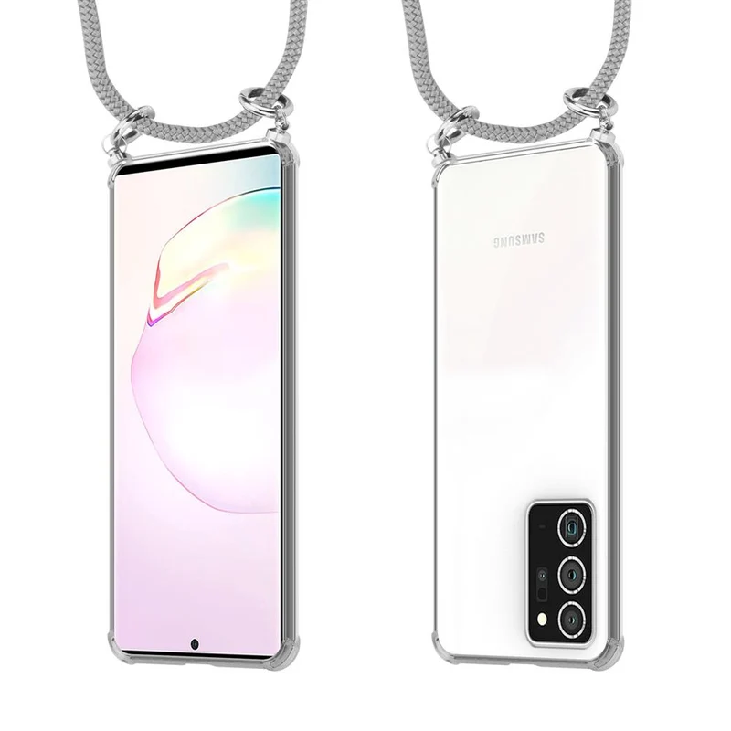 Cadorabo Handy Kette kompatibel mit Samsung Galaxy NOTE 20 PLUS Silikon Schutzhülle mit Silbernen Ringen, Kordel Band und abnehmbarem Etui