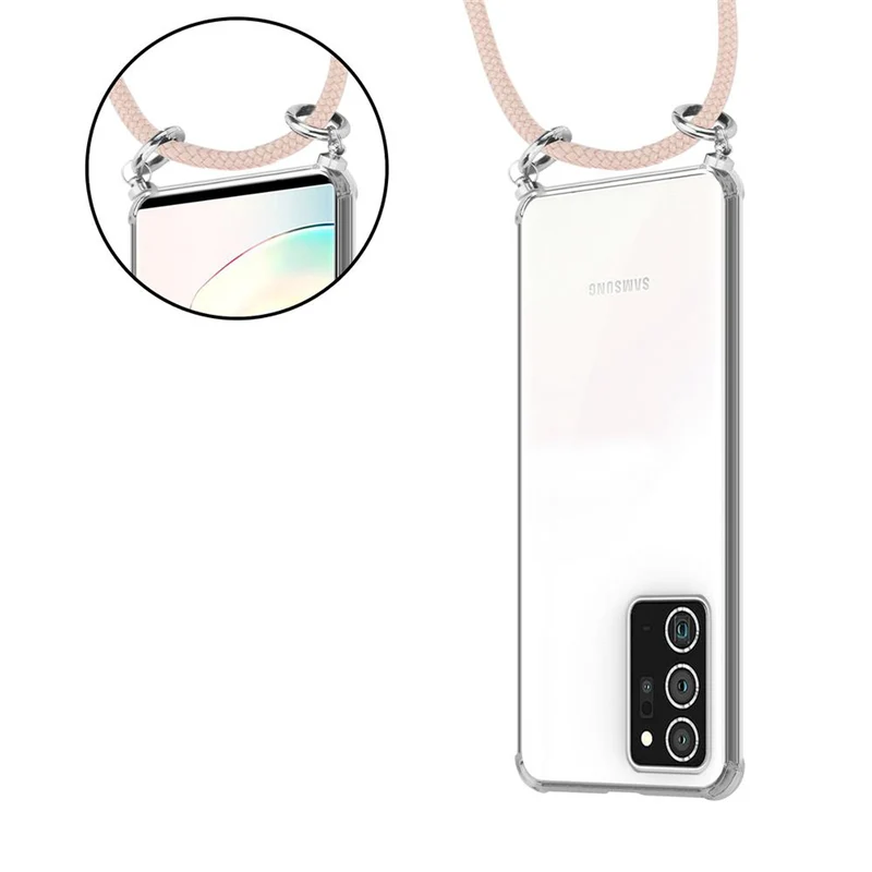 Cadorabo Handy Kette kompatibel mit Samsung Galaxy NOTE 20 PLUS Silikon Schutzhülle mit Silbernen Ringen, Kordel Band und abnehmbarem Etui