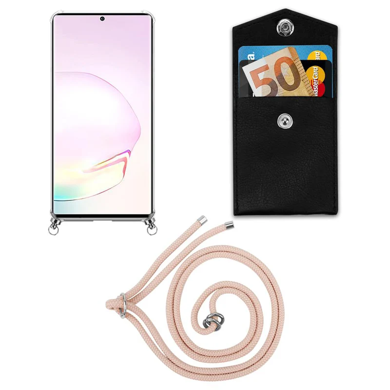 Cadorabo Handy Kette kompatibel mit Samsung Galaxy NOTE 20 PLUS Silikon Schutzhülle mit Silbernen Ringen, Kordel Band und abnehmbarem Etui
