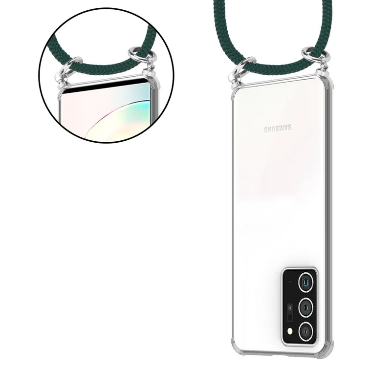Cadorabo Handy Kette kompatibel mit Samsung Galaxy NOTE 20 PLUS Silikon Schutzhülle mit Silbernen Ringen, Kordel Band und abnehmbarem Etui