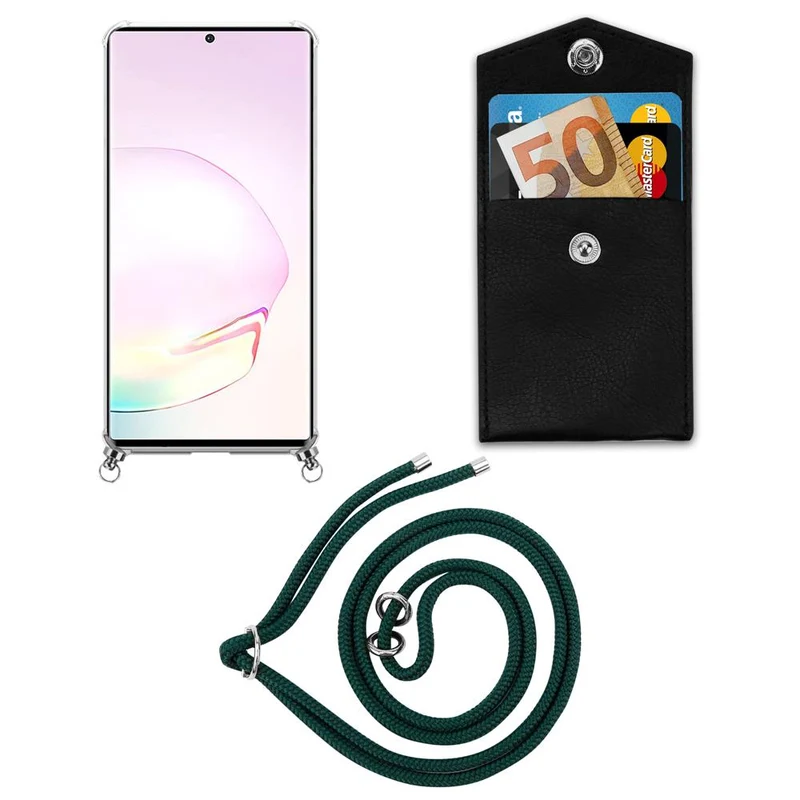 Cadorabo Handy Kette kompatibel mit Samsung Galaxy NOTE 20 PLUS Silikon Schutzhülle mit Silbernen Ringen, Kordel Band und abnehmbarem Etui
