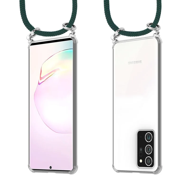 Cadorabo Handy Kette kompatibel mit Samsung Galaxy NOTE 20 PLUS Silikon Schutzhülle mit Silbernen Ringen, Kordel Band und abnehmbarem Etui