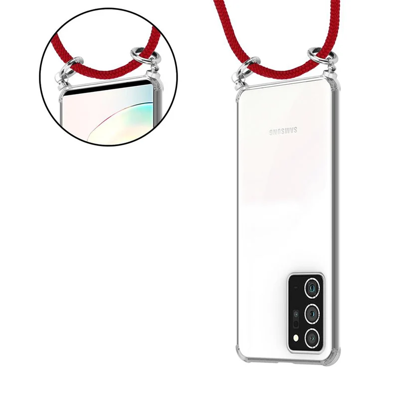 Cadorabo Handy Kette kompatibel mit Samsung Galaxy NOTE 20 PLUS Silikon Schutzhülle mit Silbernen Ringen, Kordel Band und abnehmbarem Etui