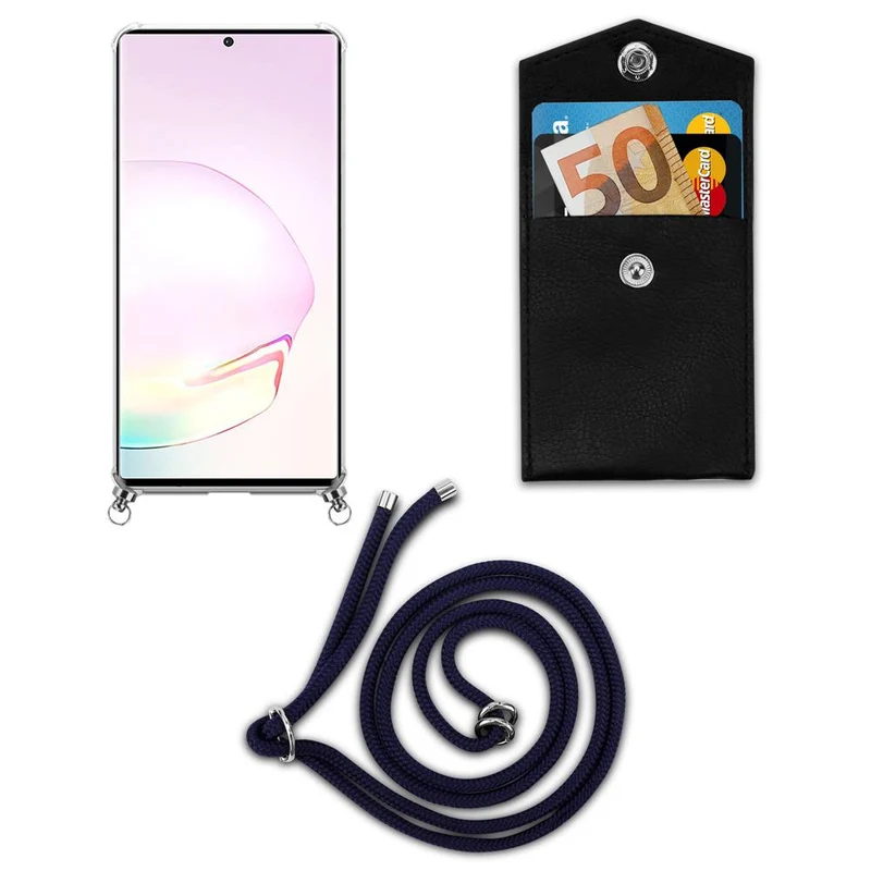 Cadorabo Handy Kette kompatibel mit Samsung Galaxy NOTE 20 PLUS Silikon Schutzhülle mit Silbernen Ringen, Kordel Band und abnehmbarem Etui