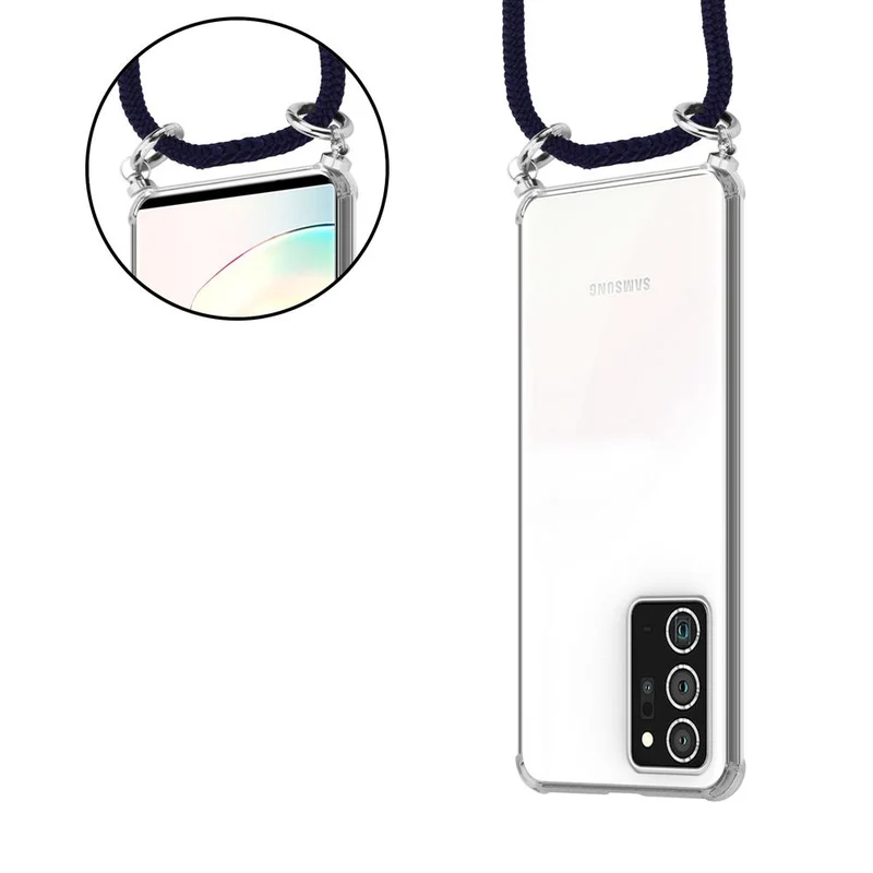 Cadorabo Handy Kette kompatibel mit Samsung Galaxy NOTE 20 PLUS Silikon Schutzhülle mit Silbernen Ringen, Kordel Band und abnehmbarem Etui