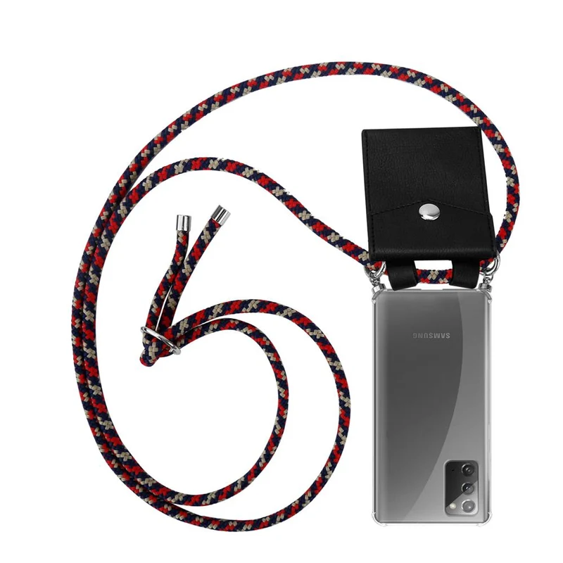 Cadorabo Handy Kette kompatibel mit Samsung Galaxy NOTE 20 Silikon Schutzhülle mit Silbernen Ringen, Kordel Band und abnehmbarem Etui
