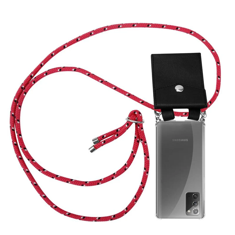 Cadorabo Handy Kette kompatibel mit Samsung Galaxy NOTE 20 Silikon Schutzhülle mit Silbernen Ringen, Kordel Band und abnehmbarem Etui