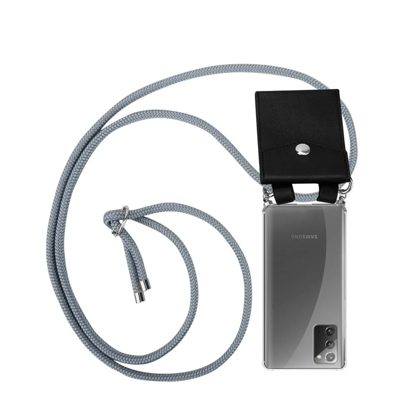 Cadorabo Handy Kette kompatibel mit Samsung Galaxy NOTE 20 Silikon Schutzhülle mit Silbernen Ringen, Kordel Band und abnehmbarem Etui