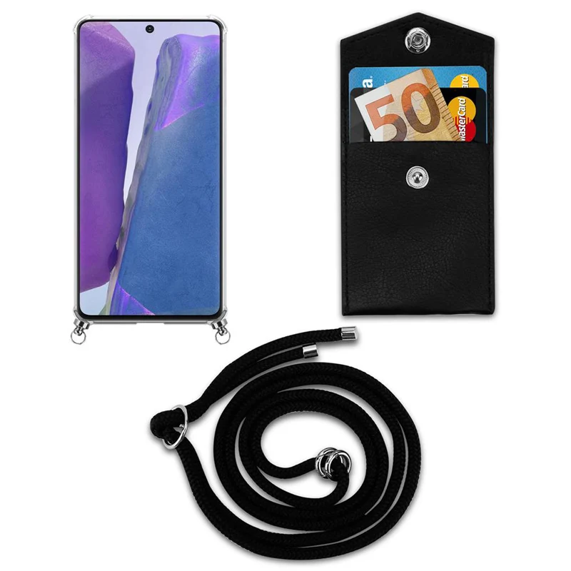 Cadorabo Handy Kette kompatibel mit Samsung Galaxy NOTE 20 Silikon Schutzhülle mit Silbernen Ringen, Kordel Band und abnehmbarem Etui