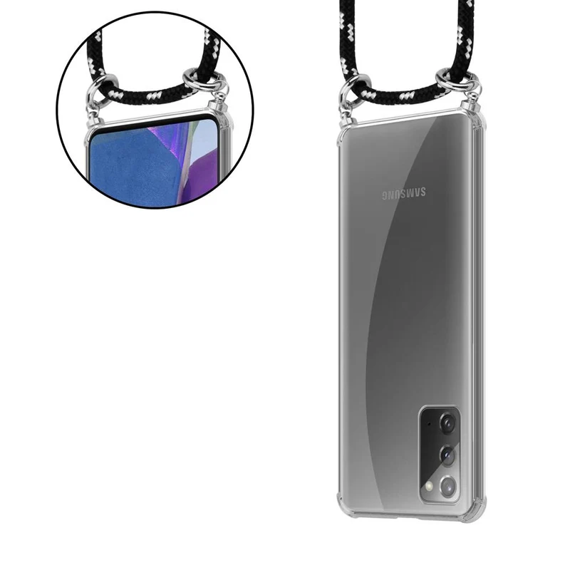 Cadorabo Handy Kette kompatibel mit Samsung Galaxy NOTE 20 Silikon Schutzhülle mit Silbernen Ringen, Kordel Band und abnehmbarem Etui