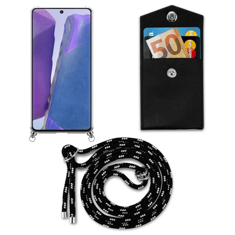 Cadorabo Handy Kette kompatibel mit Samsung Galaxy NOTE 20 Silikon Schutzhülle mit Silbernen Ringen, Kordel Band und abnehmbarem Etui