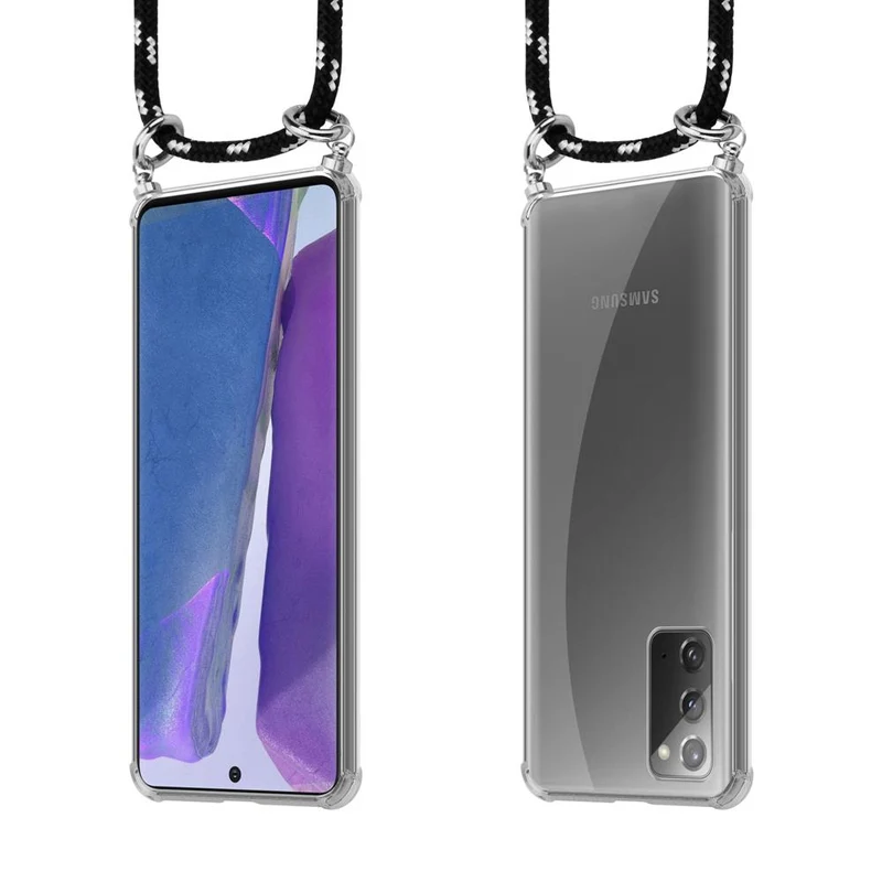 Cadorabo Handy Kette kompatibel mit Samsung Galaxy NOTE 20 Silikon Schutzhülle mit Silbernen Ringen, Kordel Band und abnehmbarem Etui