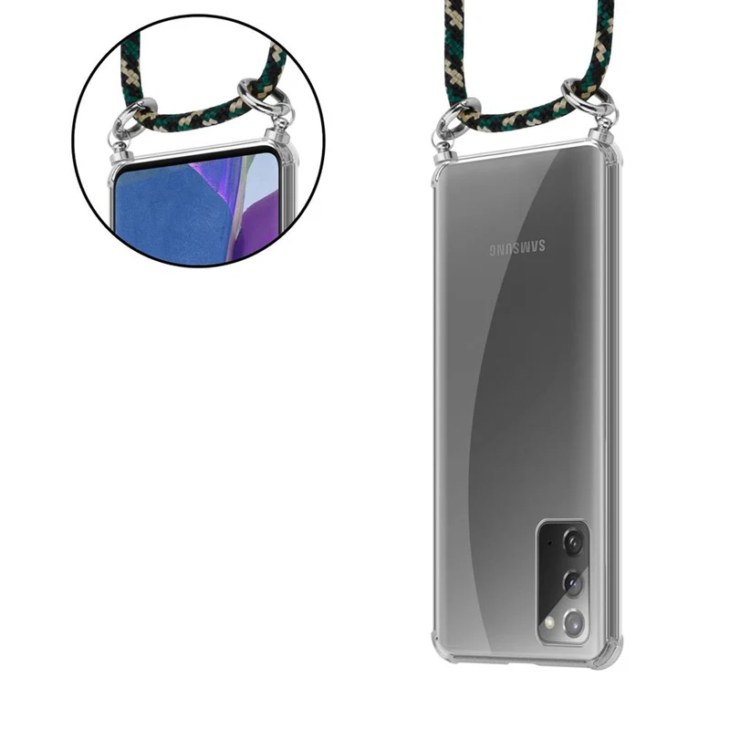 Cadorabo Handy Kette kompatibel mit Samsung Galaxy NOTE 20 Silikon Schutzhülle mit Silbernen Ringen, Kordel Band und abnehmbarem Etui