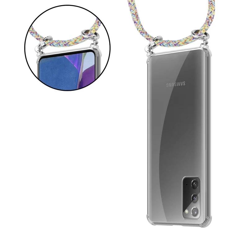 Cadorabo Handy Kette kompatibel mit Samsung Galaxy NOTE 20 Silikon Schutzhülle mit Silbernen Ringen, Kordel Band und abnehmbarem Etui