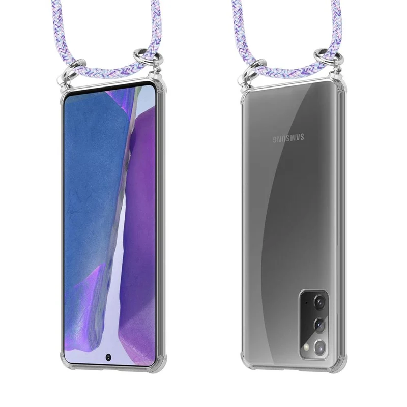 Cadorabo Handy Kette kompatibel mit Samsung Galaxy NOTE 20 Silikon Schutzhülle mit Silbernen Ringen, Kordel Band und abnehmbarem Etui