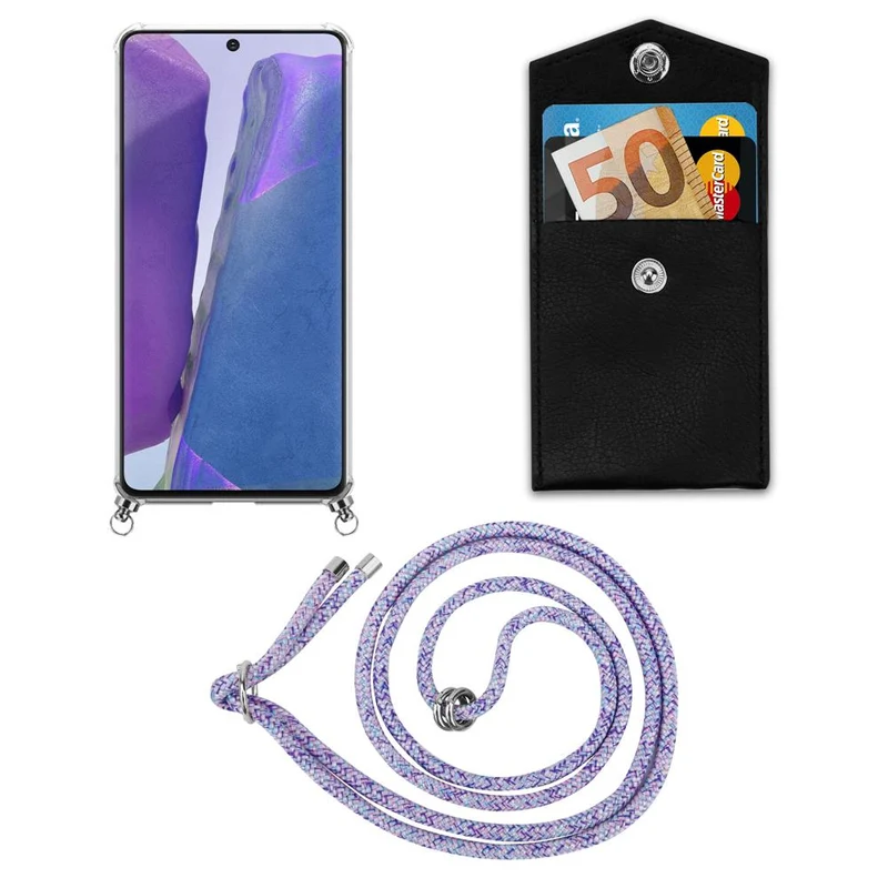 Cadorabo Handy Kette kompatibel mit Samsung Galaxy NOTE 20 Silikon Schutzhülle mit Silbernen Ringen, Kordel Band und abnehmbarem Etui