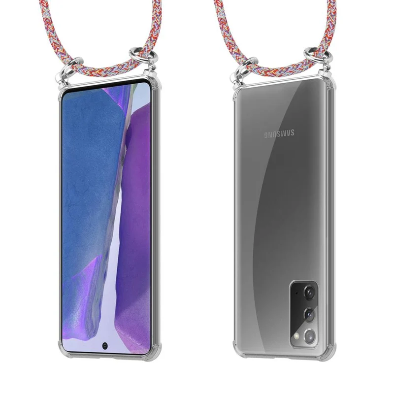 Cadorabo Handy Kette kompatibel mit Samsung Galaxy NOTE 20 Silikon Schutzhülle mit Silbernen Ringen, Kordel Band und abnehmbarem Etui