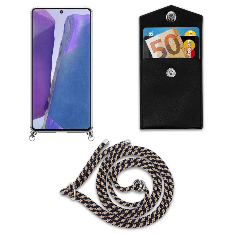 Cadorabo Handy Kette kompatibel mit Samsung Galaxy NOTE 20 Silikon Schutzhülle mit Silbernen Ringen, Kordel Band und abnehmbarem Etui