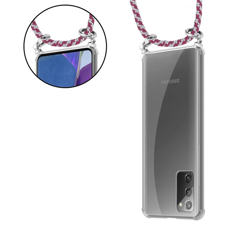Cadorabo Handy Kette kompatibel mit Samsung Galaxy NOTE 20 Silikon Schutzhülle mit Silbernen Ringen, Kordel Band und abnehmbarem Etui