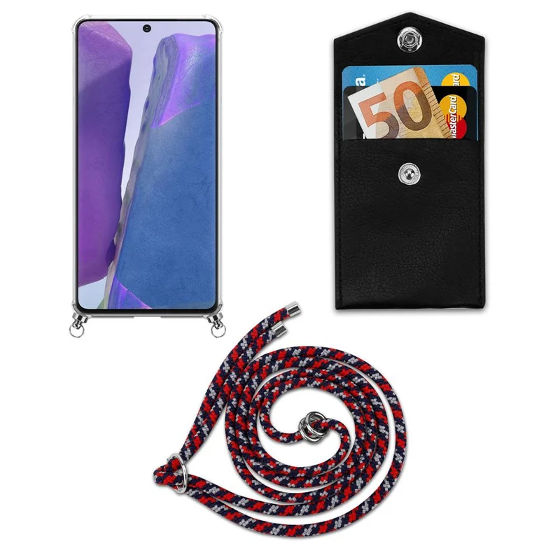 Cadorabo Handy Kette kompatibel mit Samsung Galaxy NOTE 20 Silikon Schutzhülle mit Silbernen Ringen, Kordel Band und abnehmbarem Etui