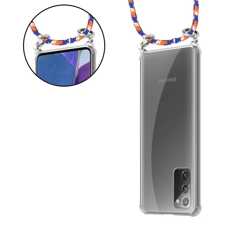 Cadorabo Handy Kette kompatibel mit Samsung Galaxy NOTE 20 Silikon Schutzhülle mit Silbernen Ringen, Kordel Band und abnehmbarem Etui