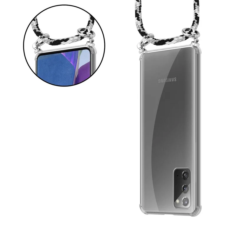 Cadorabo Handy Kette kompatibel mit Samsung Galaxy NOTE 20 Silikon Schutzhülle mit Silbernen Ringen, Kordel Band und abnehmbarem Etui