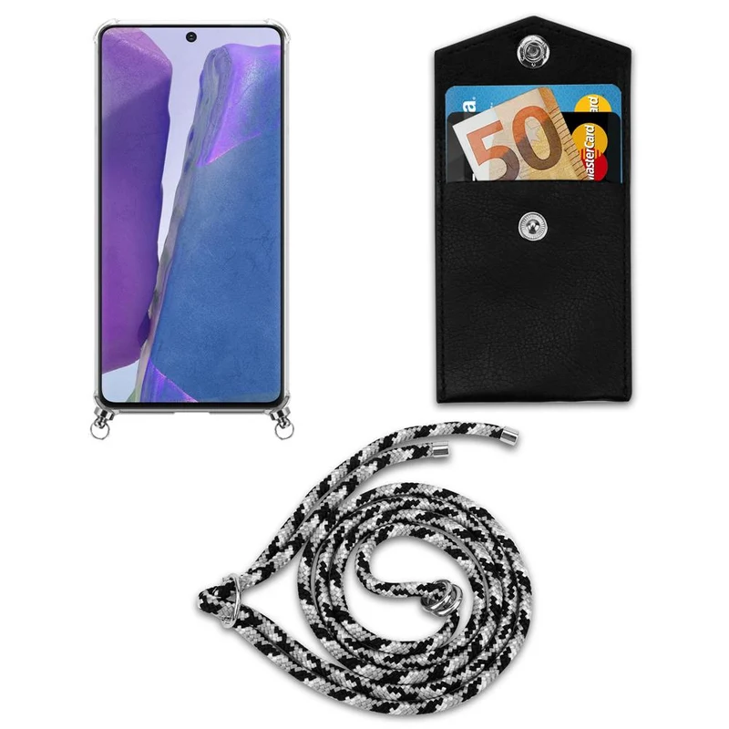 Cadorabo Handy Kette kompatibel mit Samsung Galaxy NOTE 20 Silikon Schutzhülle mit Silbernen Ringen, Kordel Band und abnehmbarem Etui