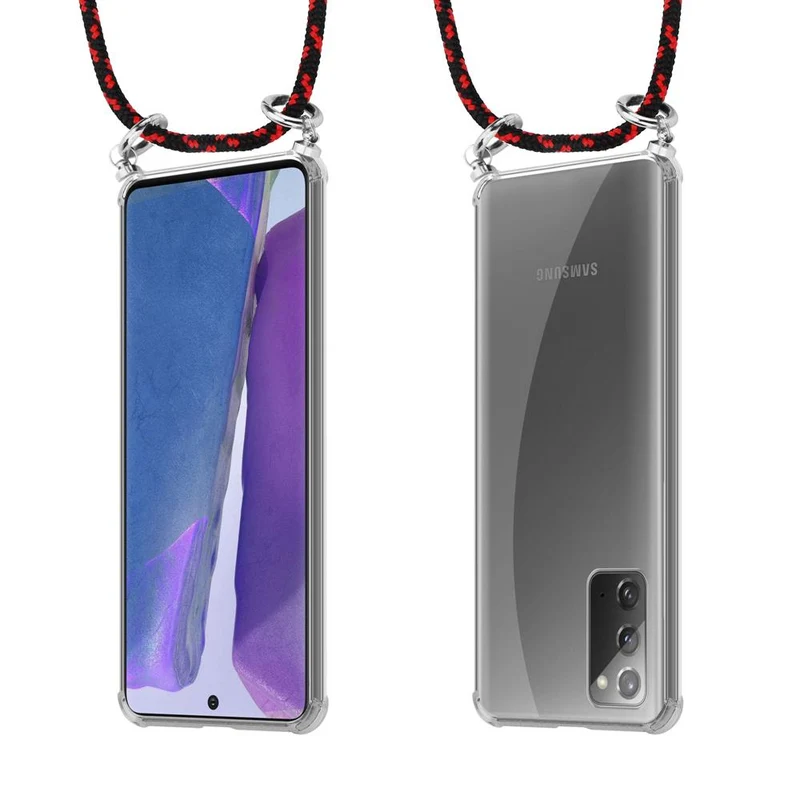Cadorabo Handy Kette kompatibel mit Samsung Galaxy NOTE 20 Silikon Schutzhülle mit Silbernen Ringen, Kordel Band und abnehmbarem Etui