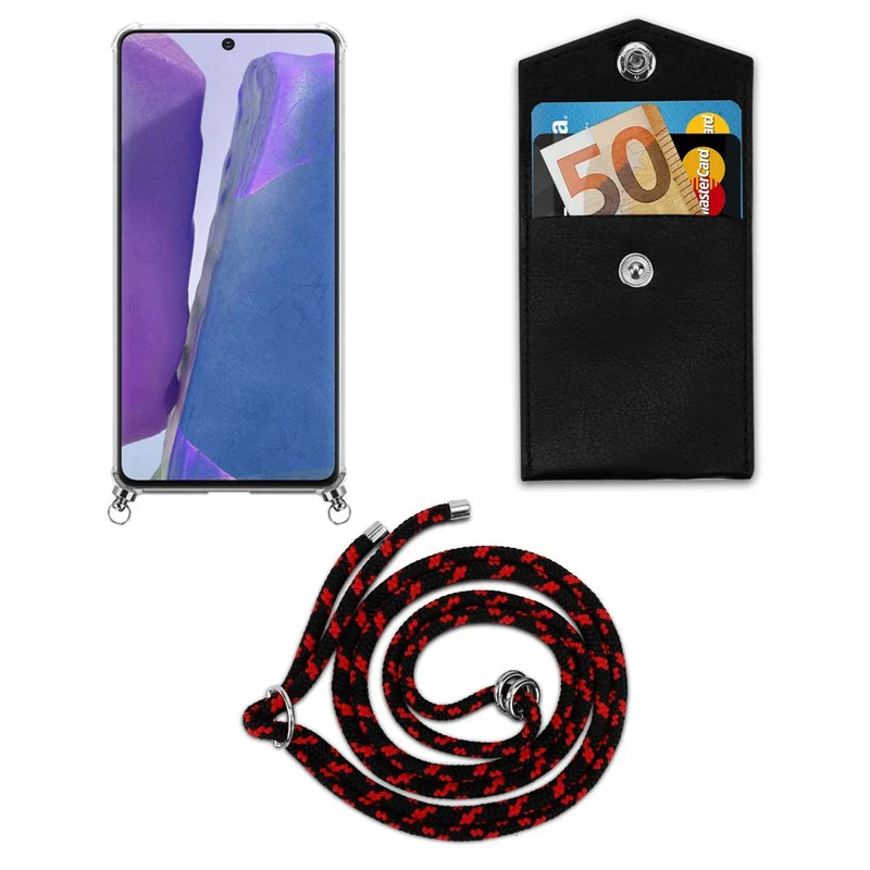 Cadorabo Handy Kette kompatibel mit Samsung Galaxy NOTE 20 Silikon Schutzhülle mit Silbernen Ringen, Kordel Band und abnehmbarem Etui