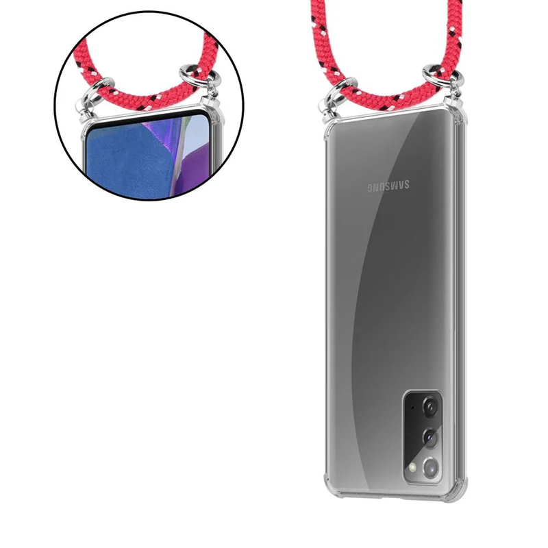 Cadorabo Handy Kette kompatibel mit Samsung Galaxy NOTE 20 Silikon Schutzhülle mit Silbernen Ringen, Kordel Band und abnehmbarem Etui