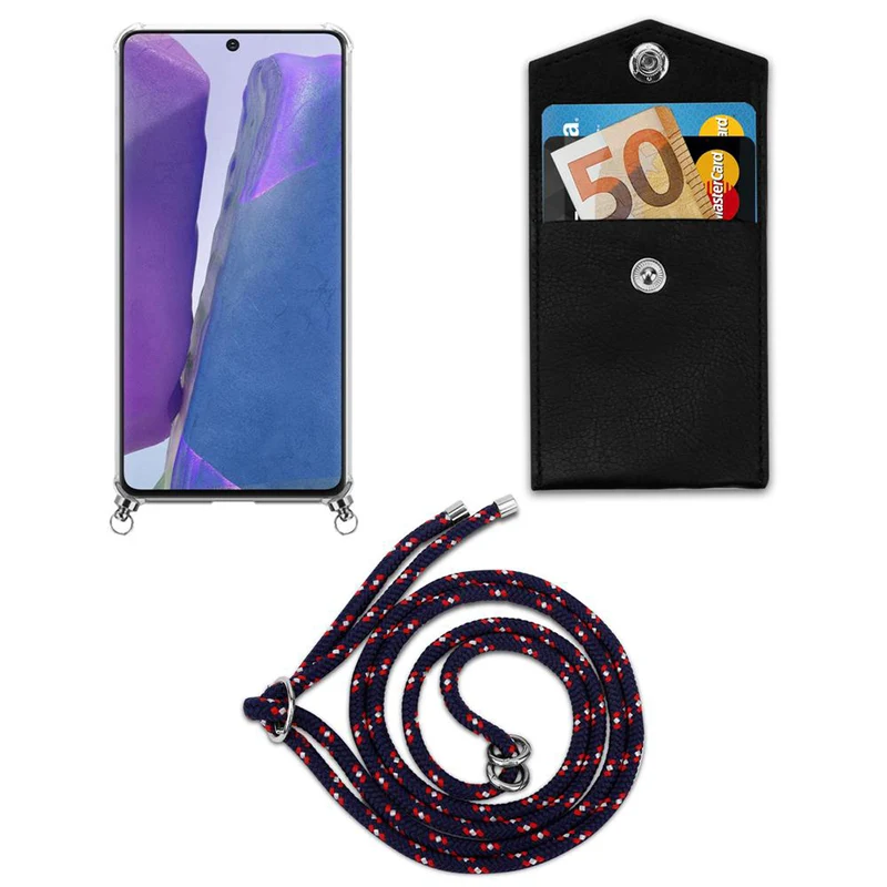 Cadorabo Handy Kette kompatibel mit Samsung Galaxy NOTE 20 Silikon Schutzhülle mit Silbernen Ringen, Kordel Band und abnehmbarem Etui