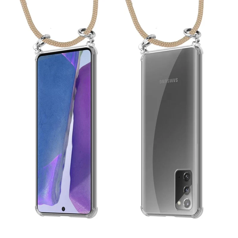 Cadorabo Handy Kette kompatibel mit Samsung Galaxy NOTE 20 Silikon Schutzhülle mit Silbernen Ringen, Kordel Band und abnehmbarem Etui