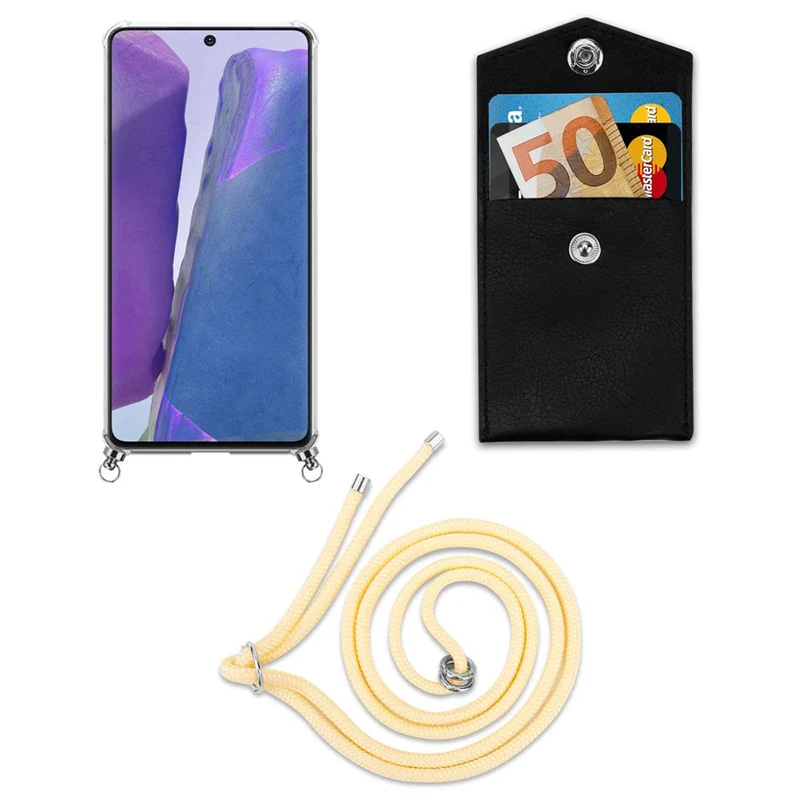 Cadorabo Handy Kette kompatibel mit Samsung Galaxy NOTE 20 Silikon Schutzhülle mit Silbernen Ringen, Kordel Band und abnehmbarem Etui
