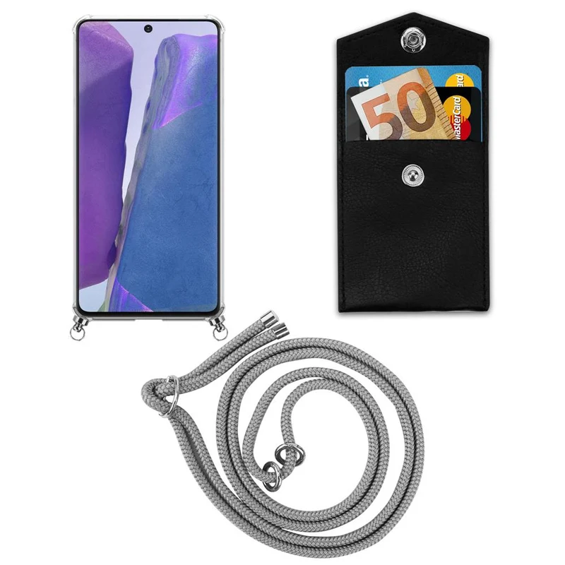 Cadorabo Handy Kette kompatibel mit Samsung Galaxy NOTE 20 Silikon Schutzhülle mit Silbernen Ringen, Kordel Band und abnehmbarem Etui