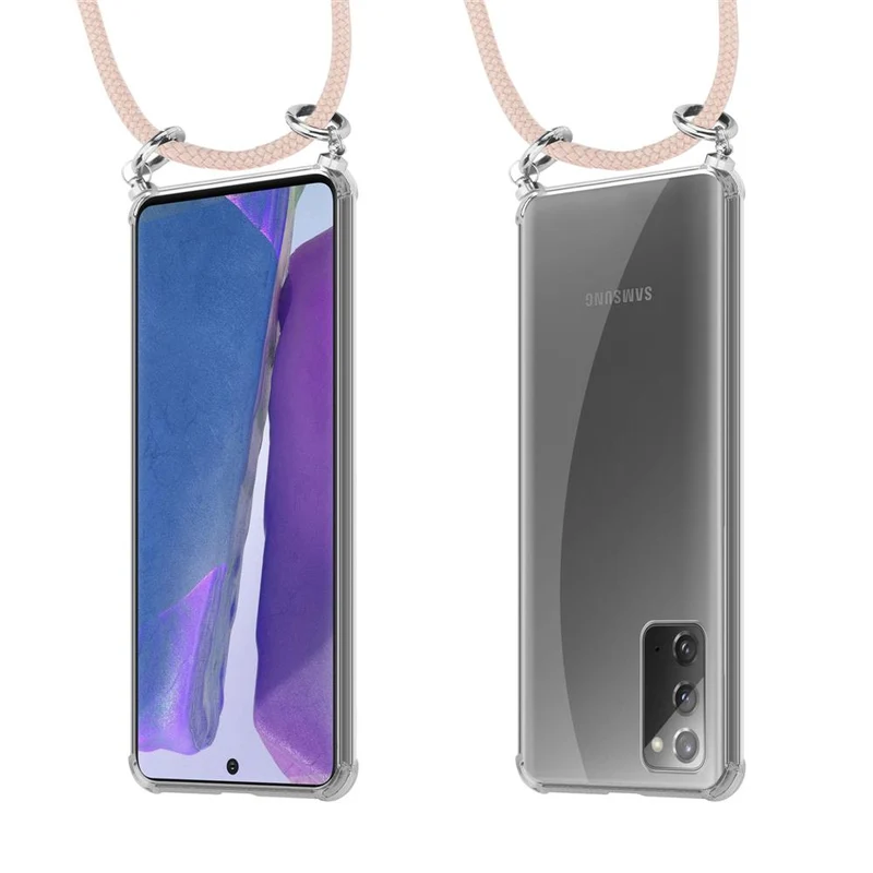 Cadorabo Handy Kette kompatibel mit Samsung Galaxy NOTE 20 Silikon Schutzhülle mit Silbernen Ringen, Kordel Band und abnehmbarem Etui